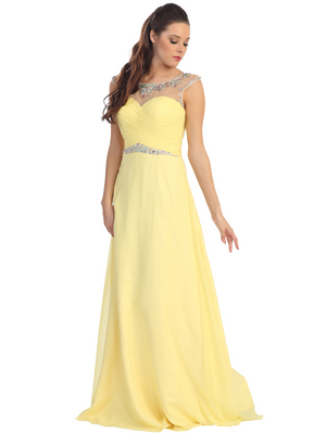 D8688 Illusion Yoke Evening Dress , Yellow