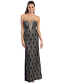 D8692 Strapless Sweetheart Lace Evening Dress - Black, Front View Thumbnail