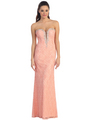 D8692 Strapless Sweetheart Lace Evening Dress - Peach, Front View Thumbnail