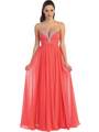 D8693 Plunging Strapless Prom Dress - Coral, Front View Thumbnail