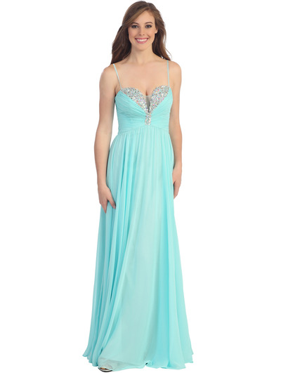 D8693 Plunging Strapless Prom Dress - Mint, Front View Medium