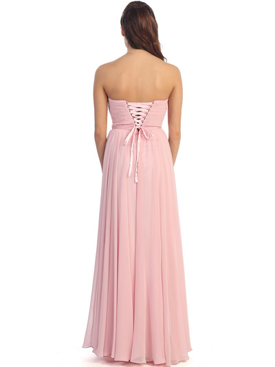 D8693 Plunging Strapless Prom Dress - Pink, Back View Medium