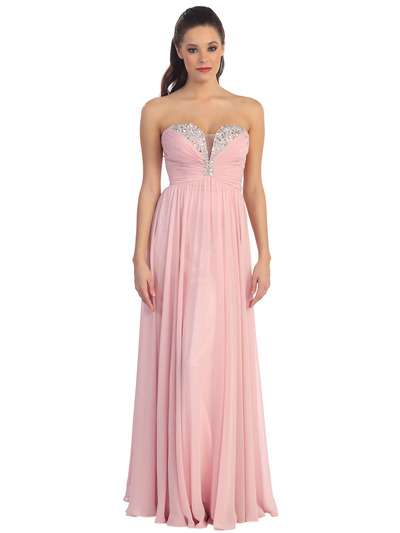 D8693 Plunging Strapless Prom Dress - Pink, Front View Medium