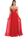 D8693 Plunging Strapless Prom Dress - Red, Front View Thumbnail