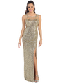 D8698 Illusion Yoke Sequin Bodice Evening Dress with Slit  - Gold, Front View Thumbnail
