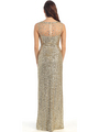 D8698 Illusion Yoke Sequin Bodice Evening Dress with Slit  - Gold, Back View Thumbnail