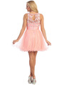 D8798 Lace and Sparkling Top Cocktail Dress - Neon Peach, Back View Thumbnail