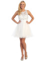 D8798 Lace and Sparkling Top Cocktail Dress - White, Front View Thumbnail