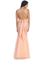 D8851 Lace Overlay Sleeveless Prom Dress - Peach, Back View Thumbnail