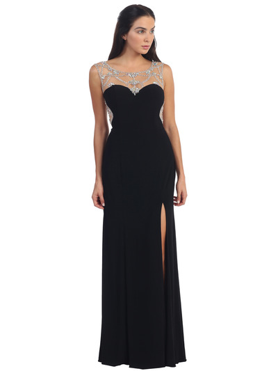 D8868 Embellished Illusion Sweetheart Formal Dress - Black, Front View Medium