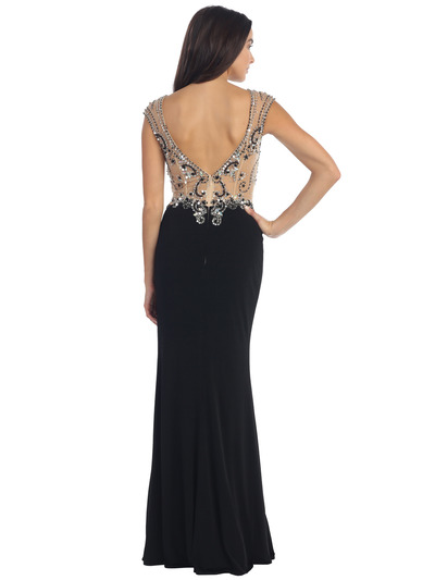 D8923 Embellished Bodice Prom Dress - Black, Back View Medium