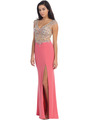 D8923 Embellished Bodice Prom Dress - Coral, Front View Thumbnail