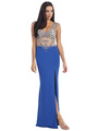 D8923 Embellished Bodice Prom Dress - Royal Blue, Front View Thumbnail