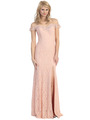 D8927 Drop Shoulder Lace Evening Dress with Slit - Peach, Front View Thumbnail