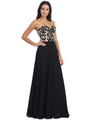 D8949 Embroidery Sweetheart Formal Dress - Black, Front View Thumbnail