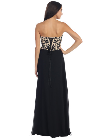 D8949 Embroidery Sweetheart Formal Dress - Black, Back View Medium