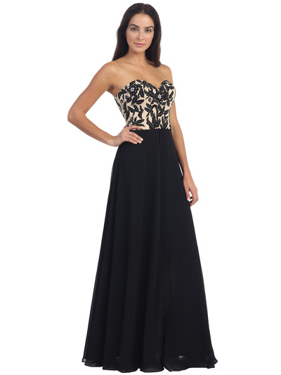 D8949 Embroidery Sweetheart Formal Dress - Black, Front View Medium