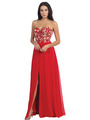 D8949 Embroidery Sweetheart Formal Dress - Red, Front View Thumbnail