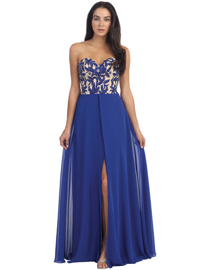 D8949 Embroidery Sweetheart Formal Dress - Royal Blue, Front View Medium