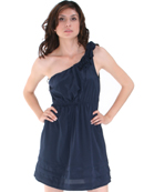 DN8138 Black One Shoulder Rosette Cocktail Dress, Black