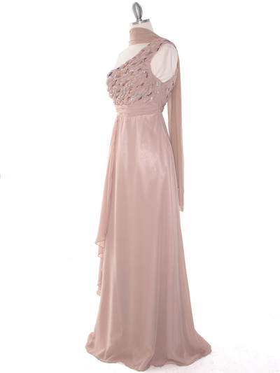 DPR1279 Rhinestone Braided Bodice Empire Waist Evening Dress - Beige, Alt View Medium