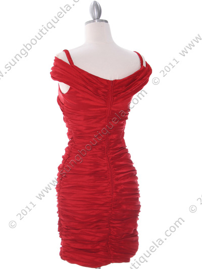 E1608 Red Taffeta Cocktail Dress - Red, Back View Medium