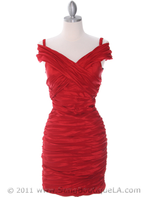 E1608 Red Taffeta Cocktail Dress, Red
