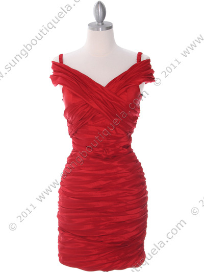 E1608 Red Taffeta Cocktail Dress - Red, Front View Medium