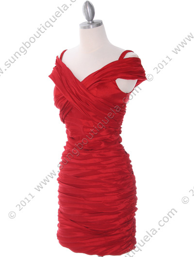 E1608 Red Taffeta Cocktail Dress - Red, Alt View Medium