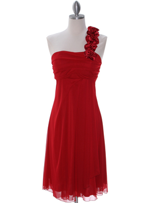 E1801 Red One Shoulder Cocktail Dress, Red