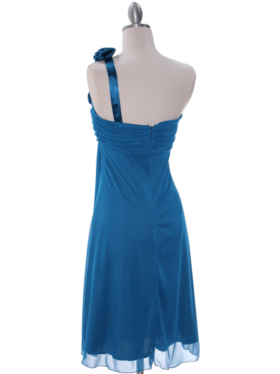 E1801 Teal One Shoulder Homecoming Dress - Teal, Back View Medium