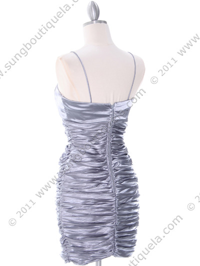 E1808 Silver Cocktail Dress with Bolero - Silver, Back View Medium