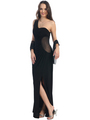 E1843 One Shoulder Evening Dress - Black, Front View Thumbnail