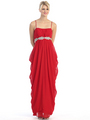 E1917 Draped Prom Dress - Red, Front View Thumbnail