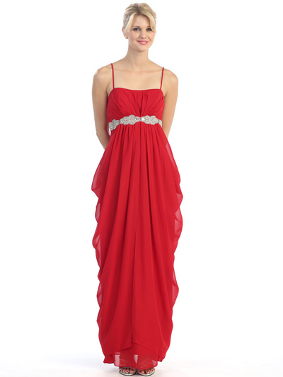 E1917 Draped Prom Dress - Red, Front View Medium