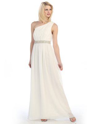 E1924 Grecian Inspired Offset Shoulder Chiffon Evening Dress, Off White
