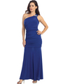 E2001-1 One Shoulder Knitted Evening Dress - Royal, Front View Thumbnail
