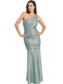 E2001 One Shoulder Shimmering Evening Dress - Metallic Green, Front View Thumbnail
