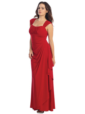 E2014 Pleated Bust Warp Skip Knitted Evening Dress, Red