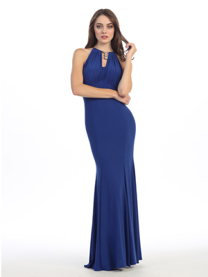 E2053 Halter Jersey Evening Dress, Royal Blue