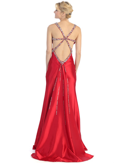 E2120 Star Back Prom Dress - Red, Back View Medium