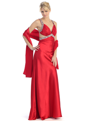 E2120 Star Back Prom Dress, Red