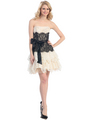 E2281 Lace Semi-Formal Cocktail Dress - Ivory Black, Front View Thumbnail
