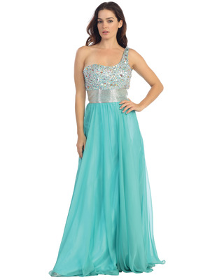 E2401 One Shoulder Sparkling Top Evening Dress, Mint