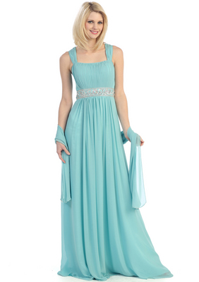 E2440 Pleats and Beads Evening Dress, Mint