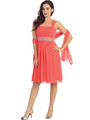 E2450 Empire Waist Cocktail Dress - Coral, Front View Thumbnail