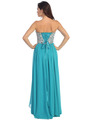 E2500 Empire Waist Large Stone Embellished Bodice Prom Dress - Turquoise, Back View Thumbnail