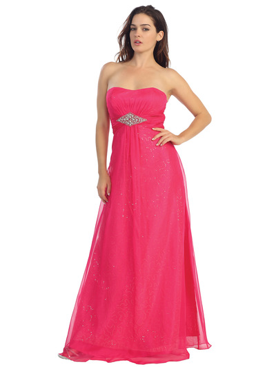 E2507 A-line Chiffon Over Sparkling Sequin Evening Dress - Fuschia, Front View Medium