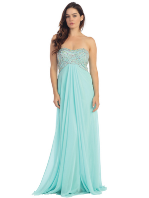 E2728 Empire Waist Strapless Embellished Bodice Prom Dress, Mint