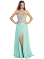 E3006 Sweetheart Neckline Jewel Bodice Chiffon Evening Dress - Mint, Front View Thumbnail